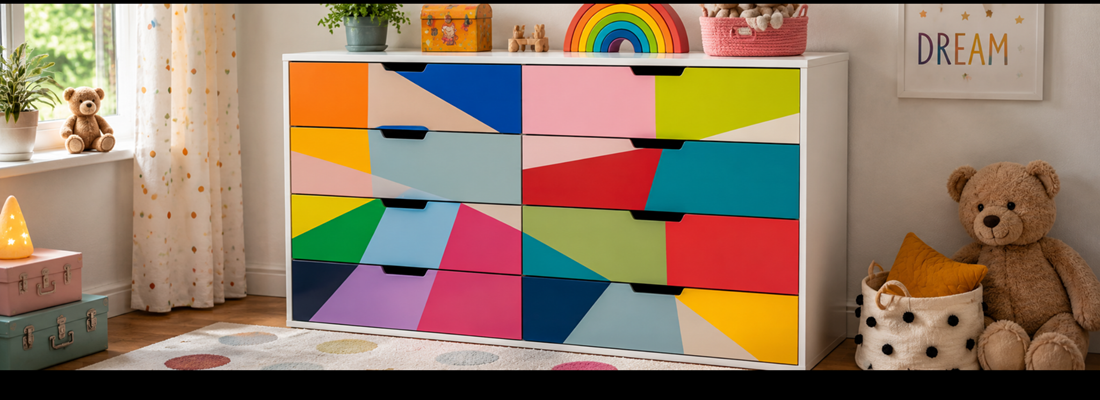 Kommode mit matter Patchwork Bastelfolie im Kinderzimmer in Berlin